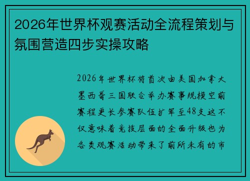 2026年世界杯观赛活动全流程策划与氛围营造四步实操攻略 2026年世界杯观赛活动全流程策划与氛围营造四步实操攻略